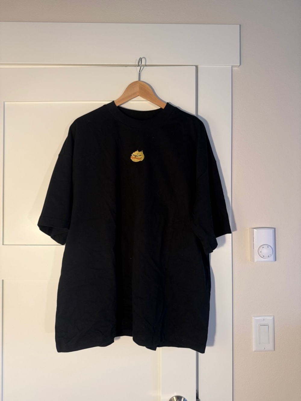 Black Short Sleeve Tee with Small Cat Patch